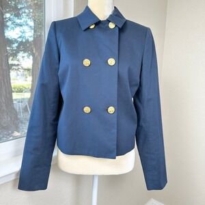 Brooks Brothers Blazer Womens 8 Blue Double‎ Breasted Gold Button Military Style